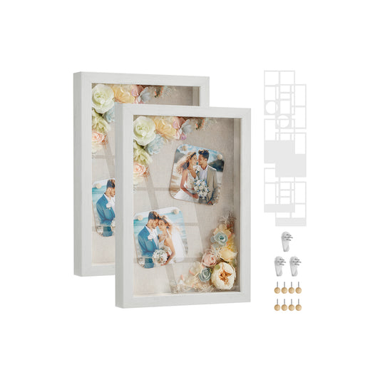 Fotolijsten – set van 2 – met muurhaken – vintage wit
