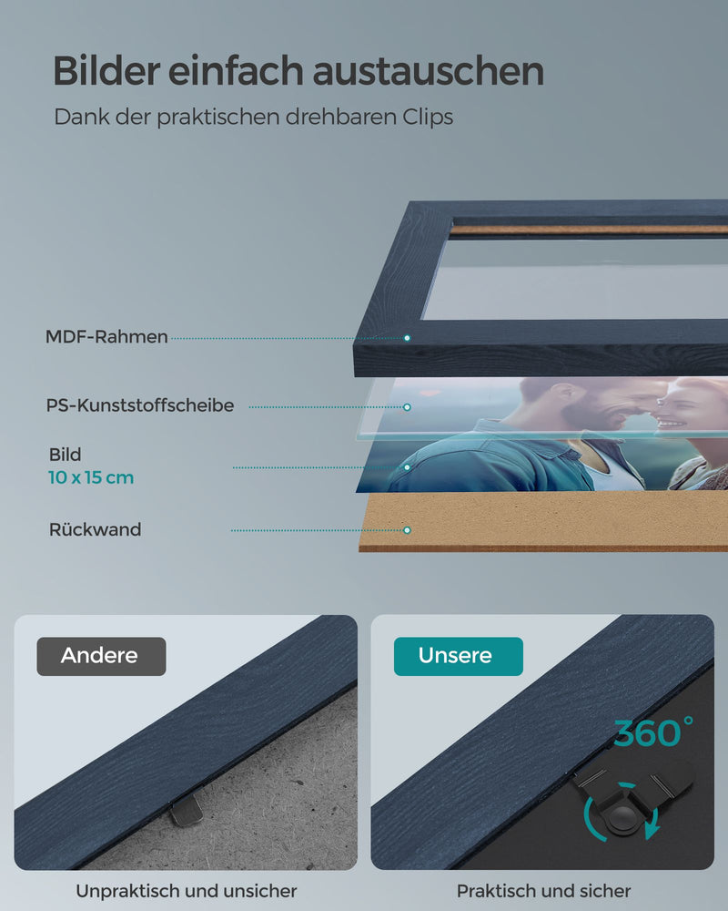 Fotolijsten – set van 10 – 10 x 15 cm – marineblauw