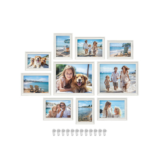 Fotolijst – 16 houders – hangend – glas – vintage wit
