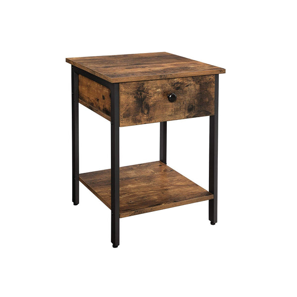 Nachtkastje - Met lade en plank - Industrieel design - Vintage bruin/zwart