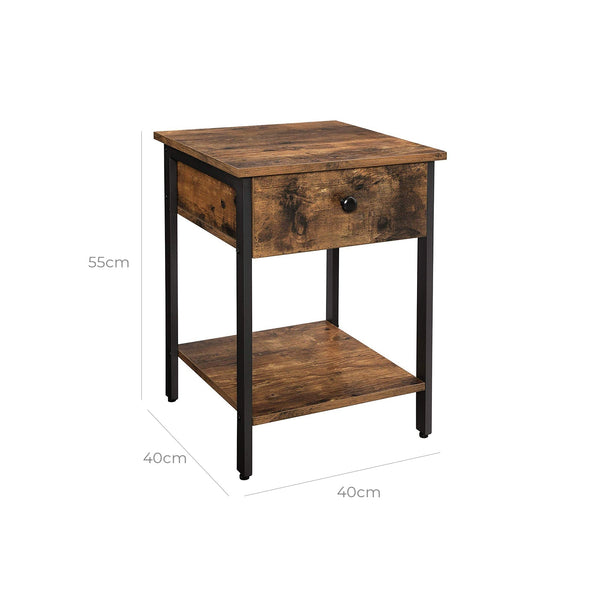 Nachtkastje - Met lade en plank - Industrieel design - Vintage bruin/zwart