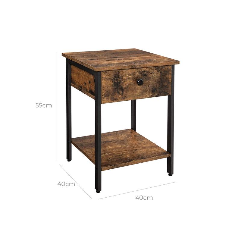 Nachtkastje - Met lade en plank - Industrieel design - Vintage bruin/zwart