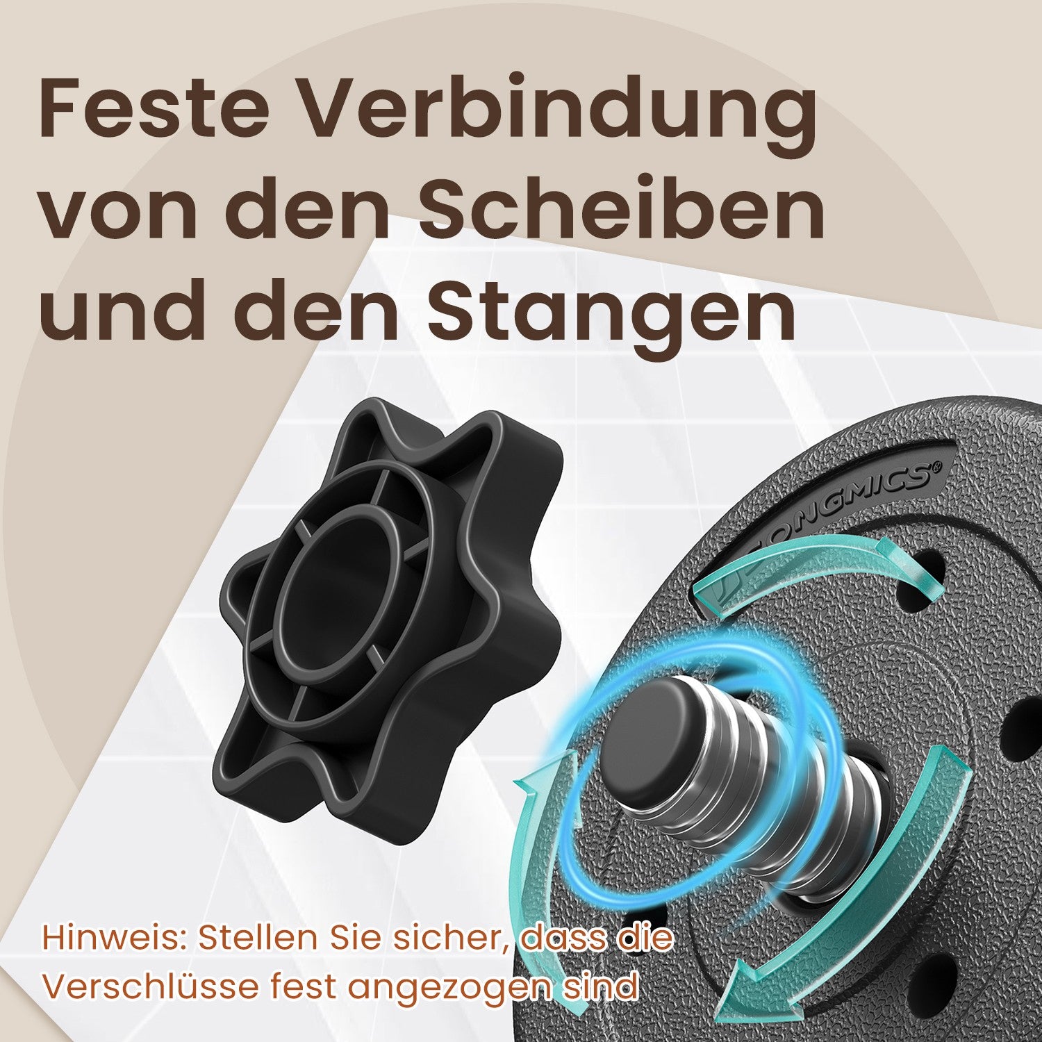 2-in-1 halterset – Dumbbells met stalen verbindingsbuis, 2 x 10 kg, inktzwart