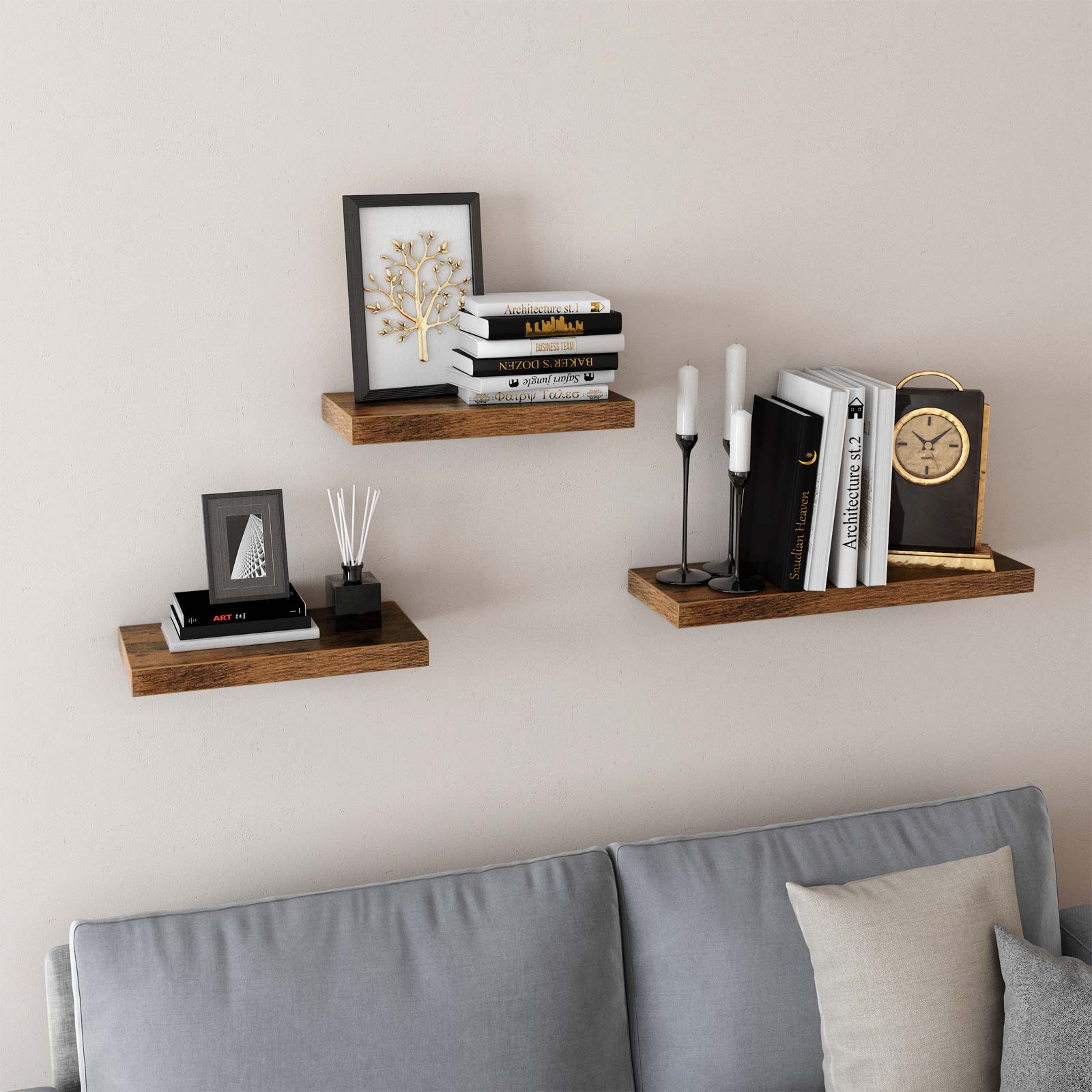 Zwevende plank – houtlook – 60 x 20 x 3,8 cm – bruin