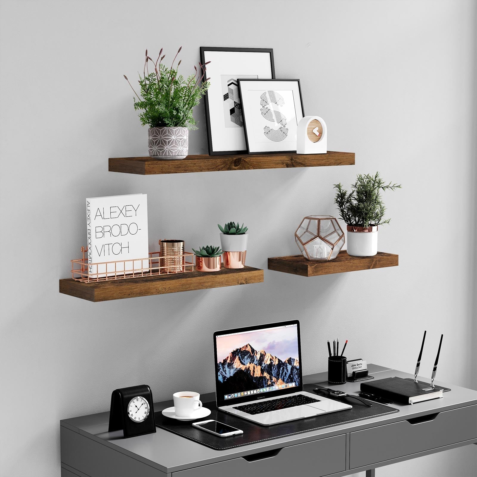 Zwevende plank – houtlook – 60 x 20 x 3,8 cm – bruin