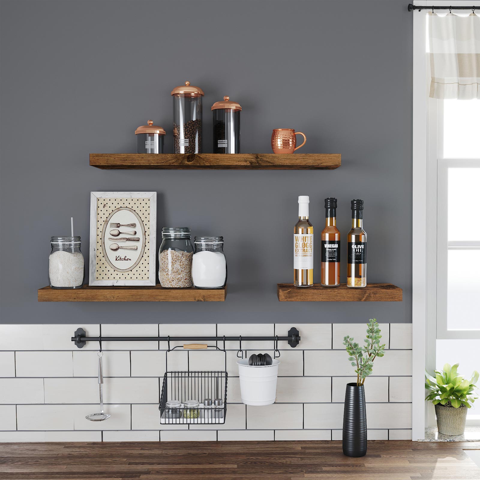 Zwevende plank – houtlook – 60 x 20 x 3,8 cm – bruin
