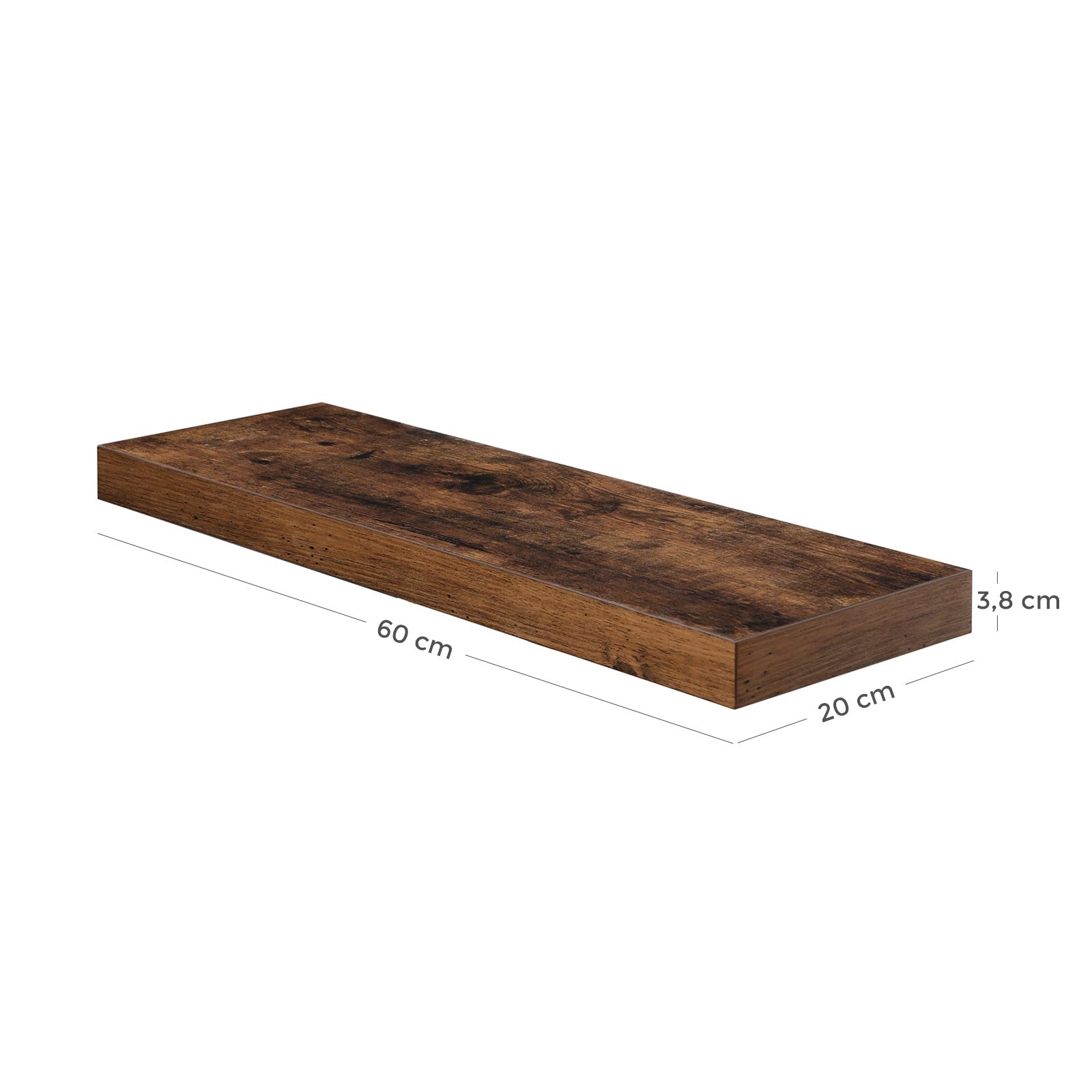 Zwevende plank – houtlook – 60 x 20 x 3,8 cm – bruin