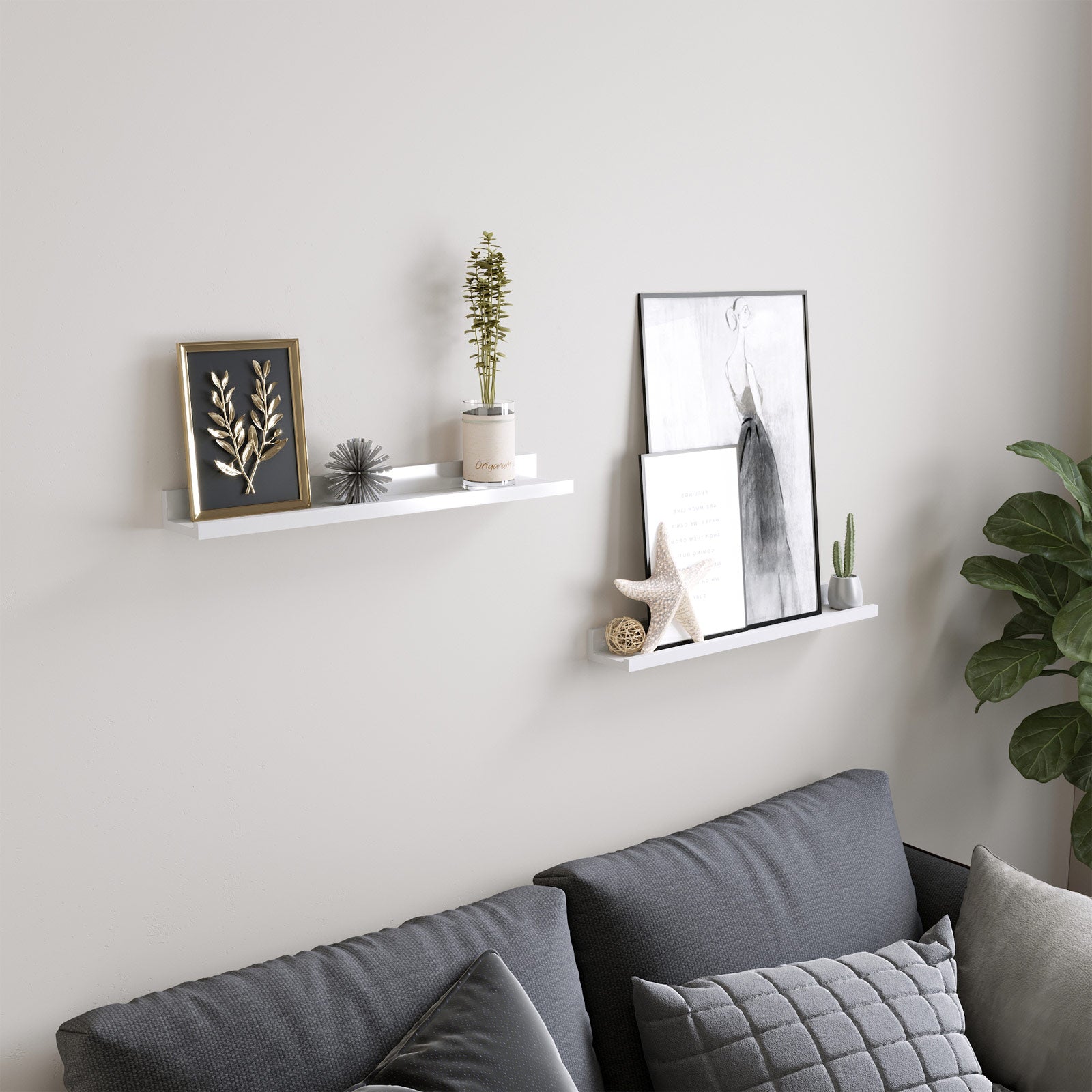 Zwevende planken – set van 2 – glanzend wit