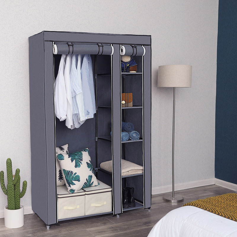 Vouwbare garderobekast - Stoffen kledingkast met stang - 110 x 175 x 45 cm - Grijs
