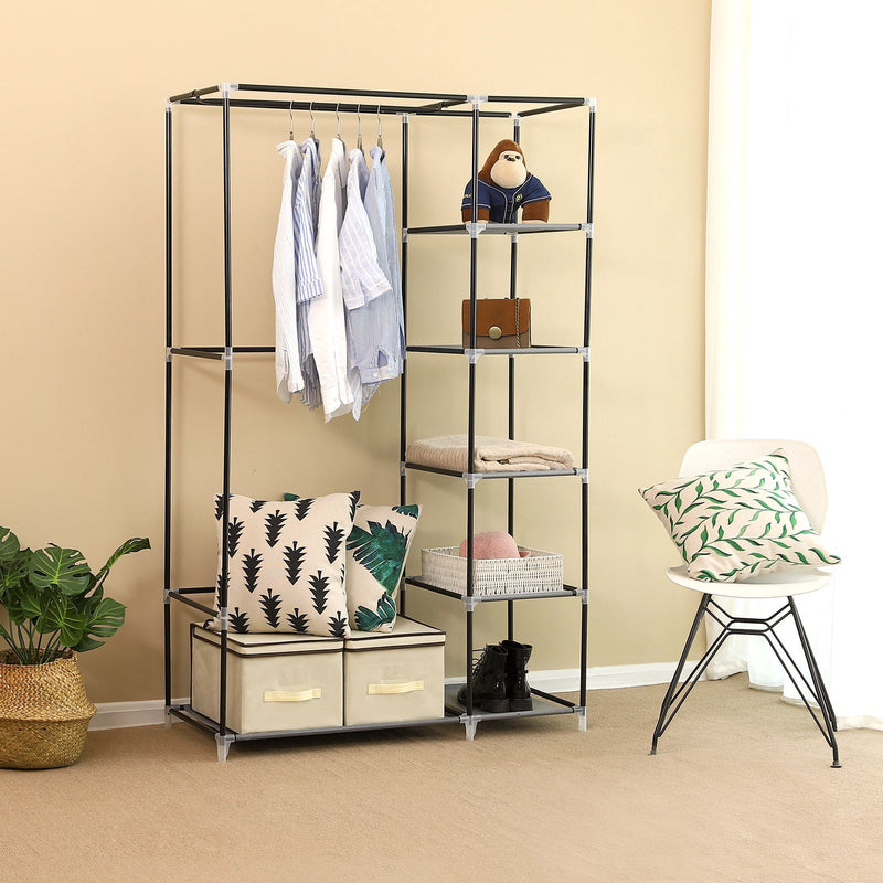 Vouwbare garderobekast - Stoffen kledingkast met stang - 110 x 175 x 45 cm - Grijs