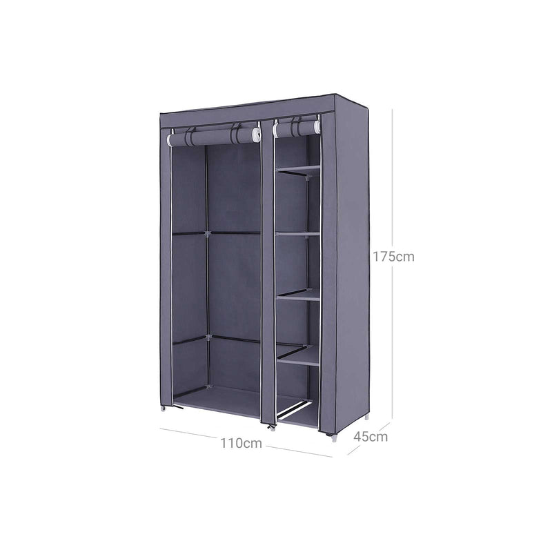 Vouwbare garderobekast - Stoffen kledingkast met stang - 110 x 175 x 45 cm - Grijs