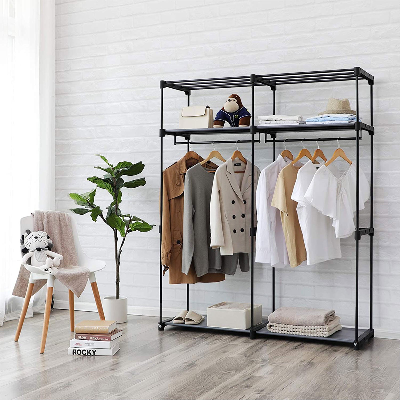 Kledingkast - Stoffen kast met 2 roedes - 140 x 43 x 174 cm - Zwart