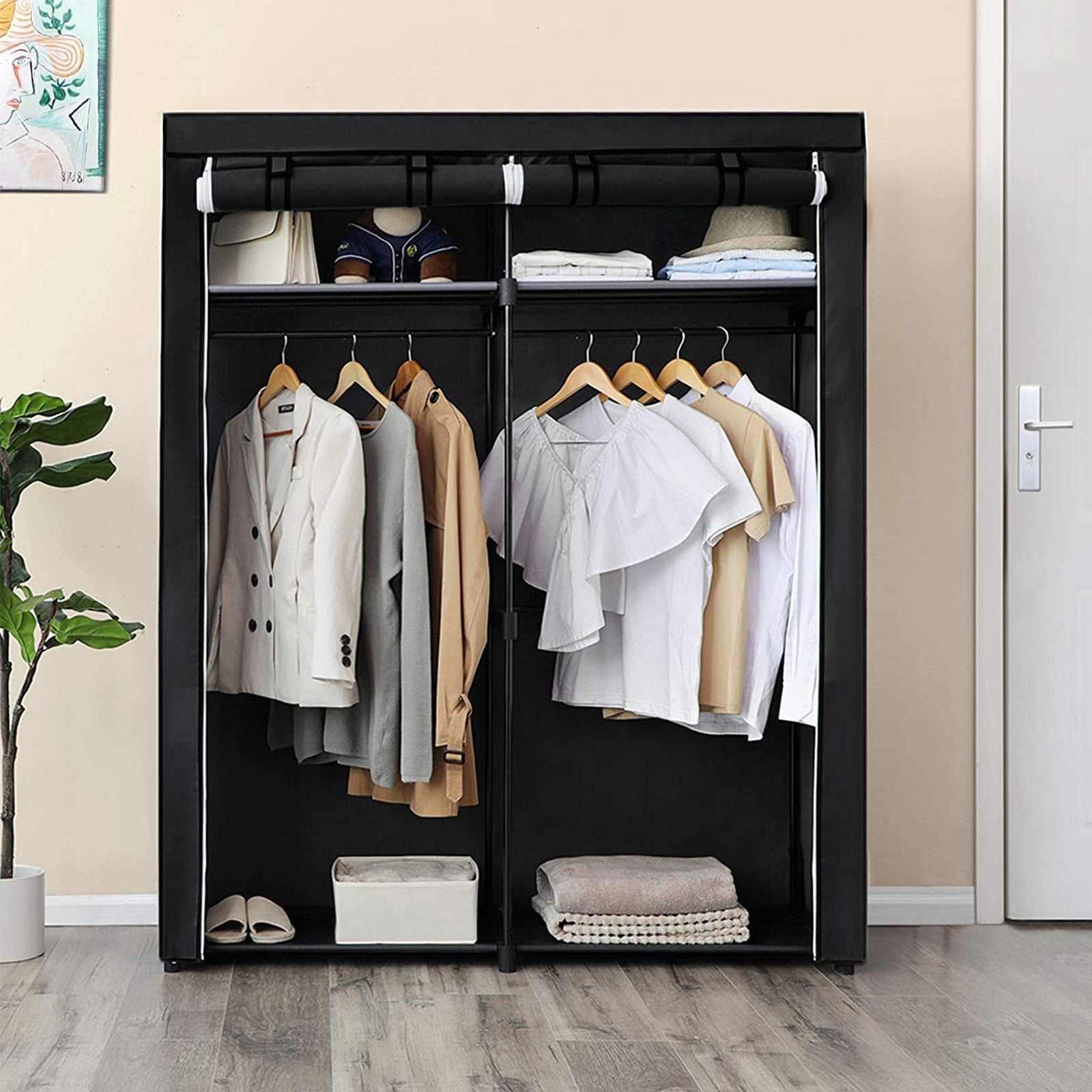 Kledingkast - Stoffen kast met 2 roedes - 140 x 43 x 174 cm - Zwart