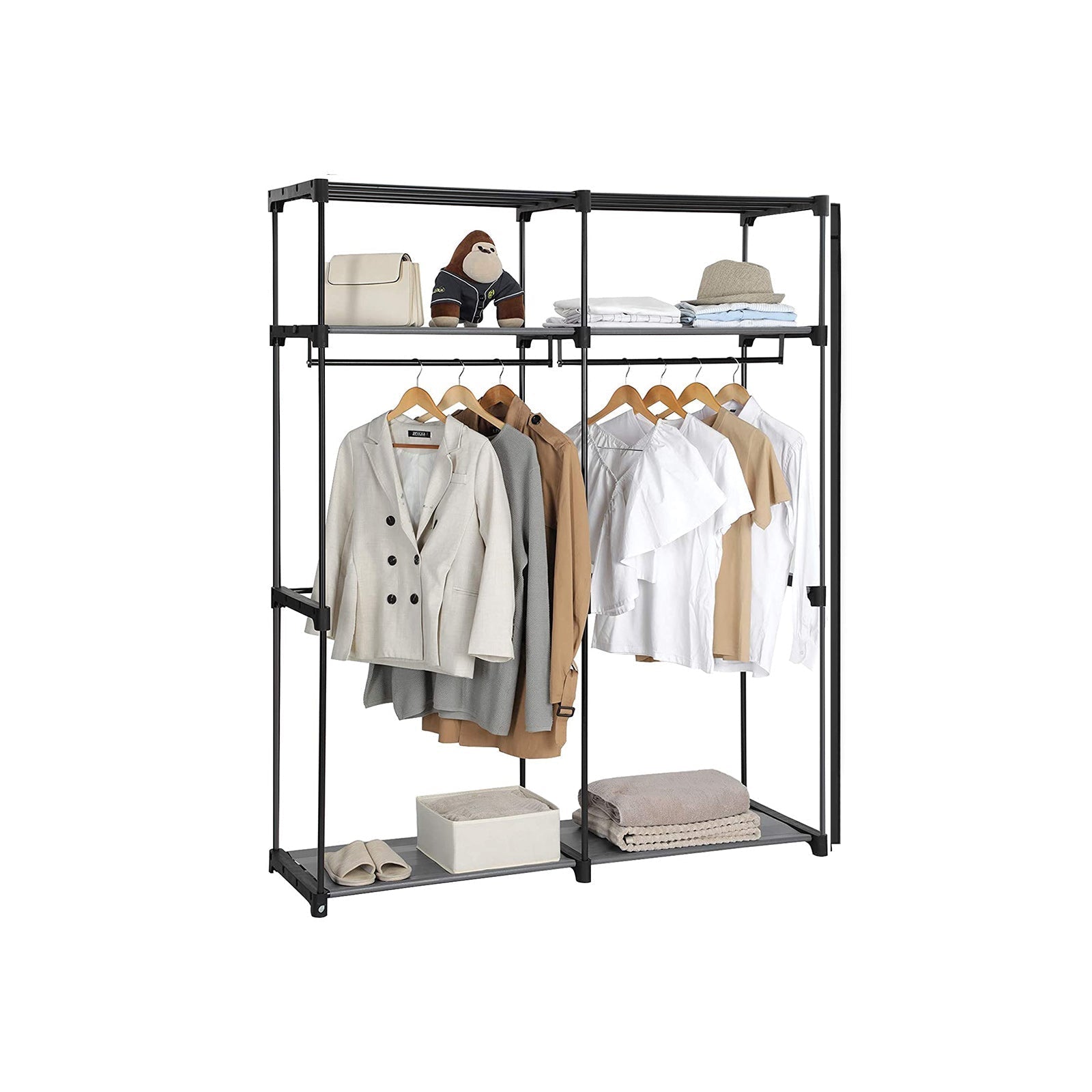 Kledingkast - Stoffen kast met 2 roedes - 140 x 43 x 174 cm - Zwart