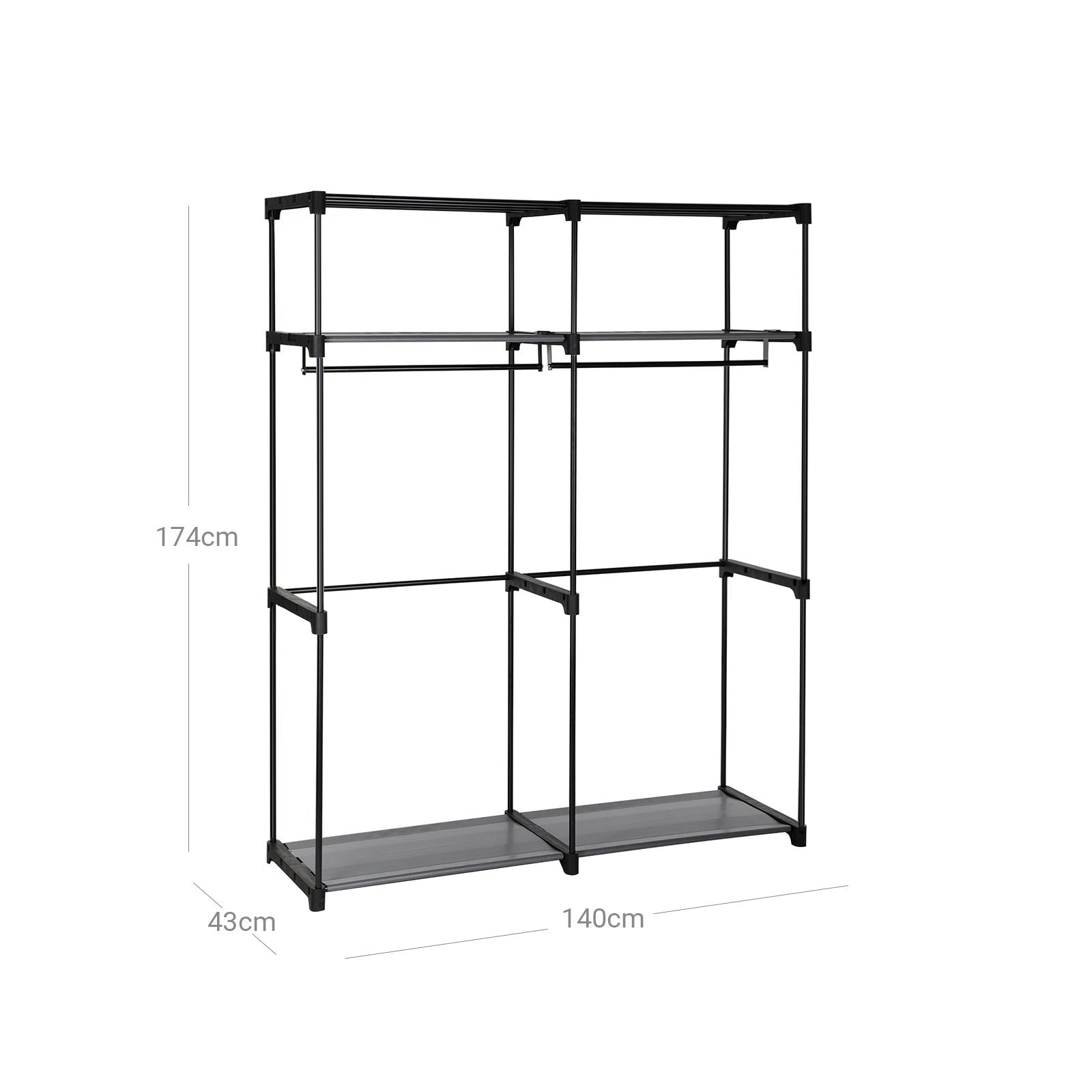 Kledingkast - Stoffen kast met 2 roedes - 140 x 43 x 174 cm - Zwart