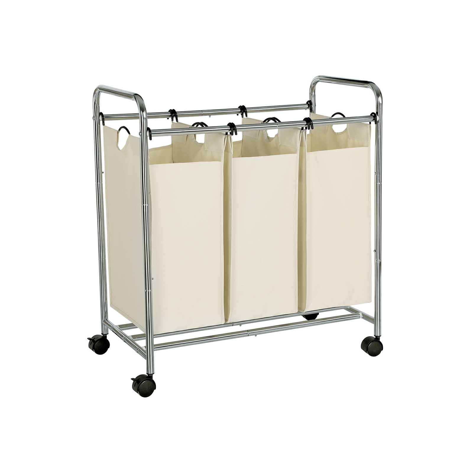 Wasmand – wassorteerder – 3 vakken – uitneembare zakken – beige