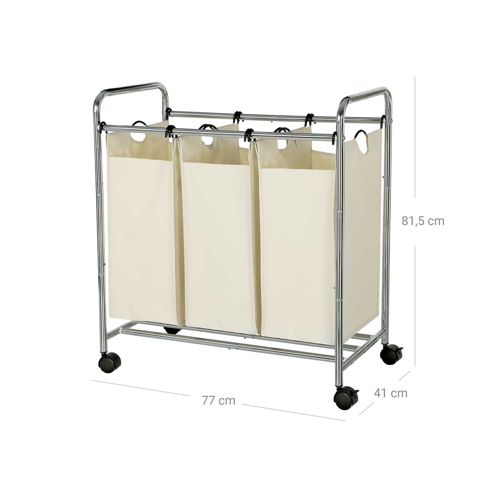 Wasmand – wassorteerder – 3 vakken – uitneembare zakken – beige